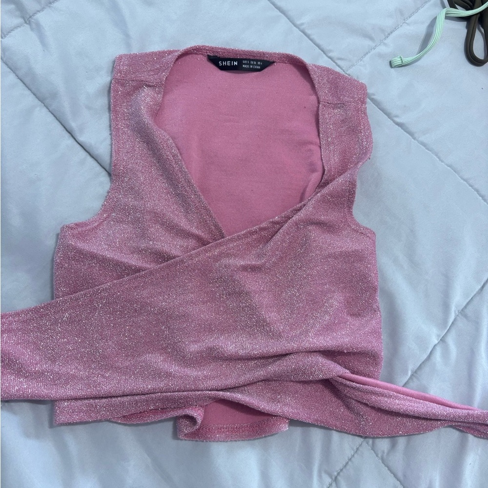 SHEIN Pink Sleeveless Wrap Tank Top